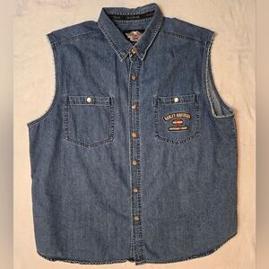 HARLEY DAVIDSON AMERICAN LEGEND EMBROIDERED SNAP SLEEVELESS VEST MEN'S XXL DENIM